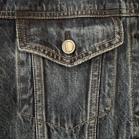 Good American Womens Trucker Blue Jacket Boyfriend Denim Sherpa Collar Size 0/1 - Picture 6 of 15